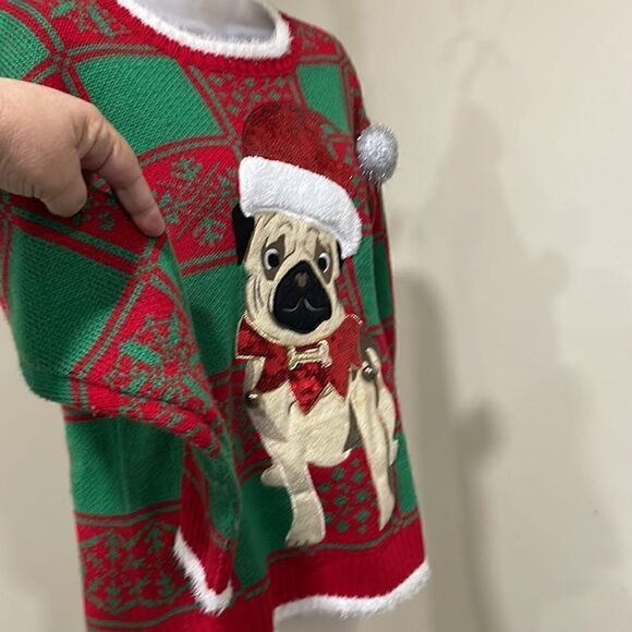 NWOT 33 Degrees Pug Christmas Sequin Bell Sweater.  Size M medium 8/10 - Picture 4 of 8